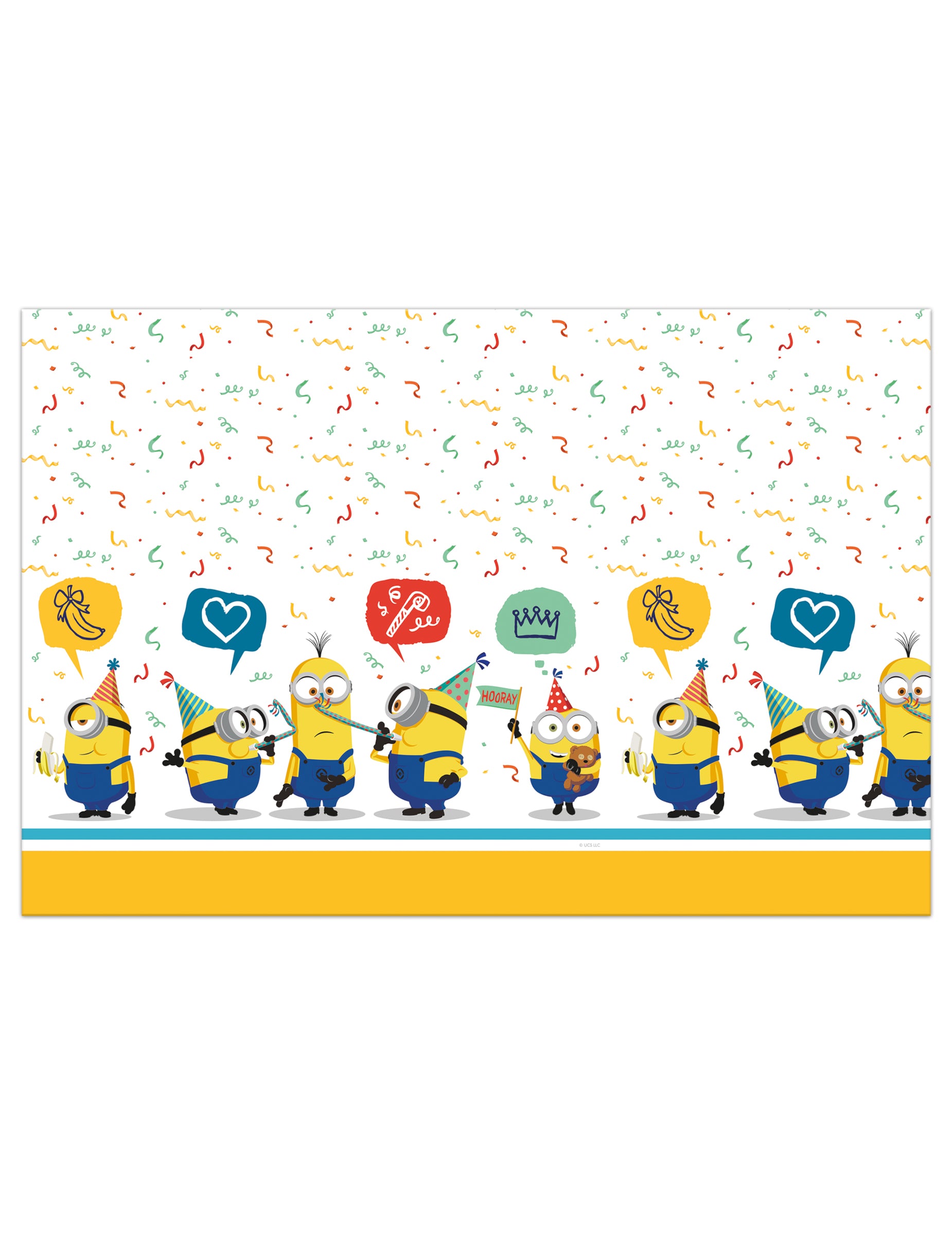 Nappe en plastique Minions pour fête blanche avec confettis multicolores