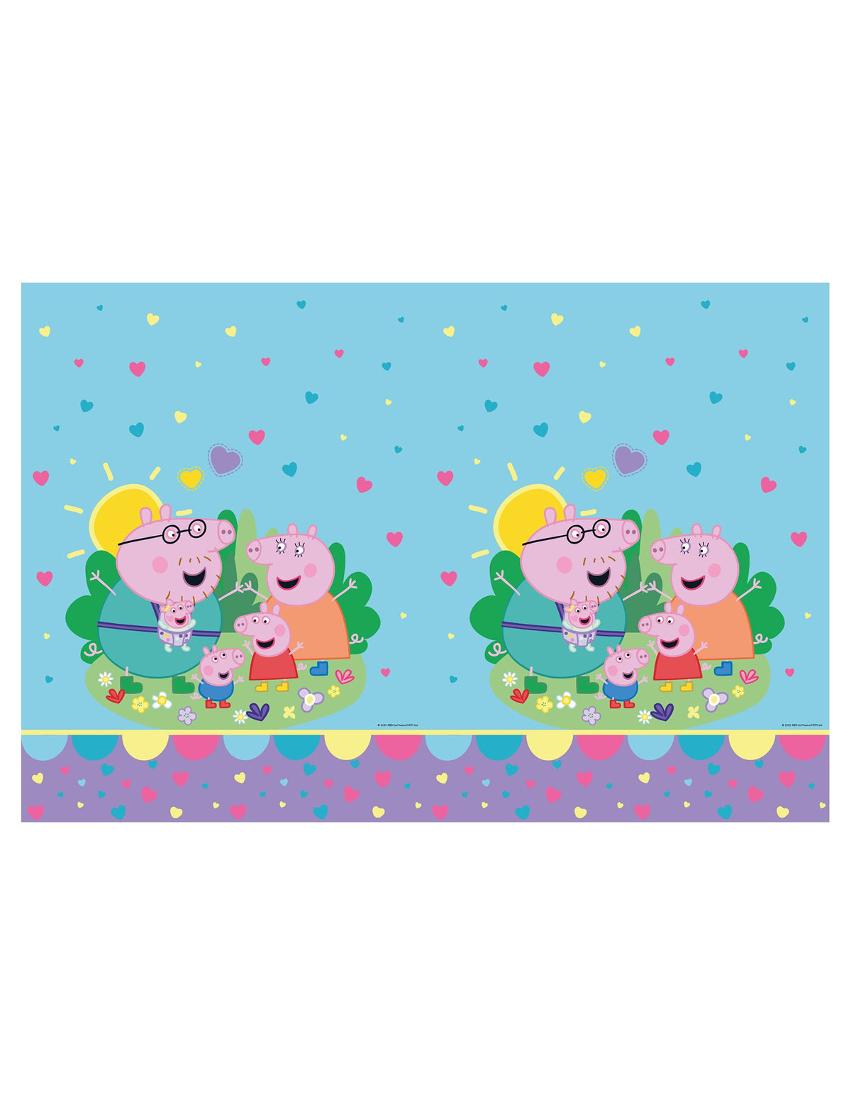 Nappe en plastique Peppa pig pour enfant bleu ciel avec motifs famille Pig et cœurs