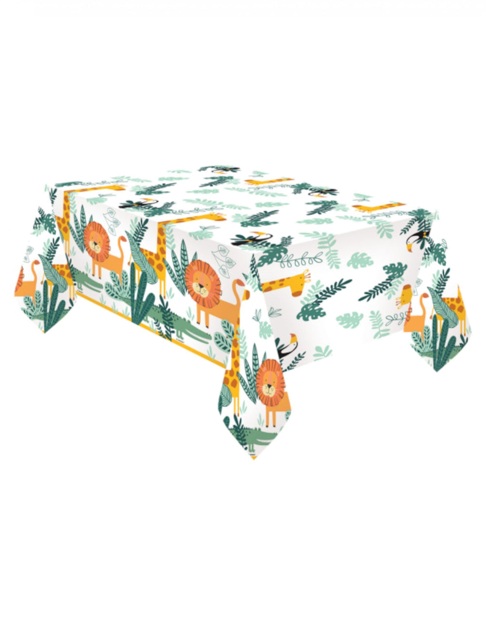 Nappe en plastique get wild safari pour fête animaux jungle blanc avec motifs lion et girafe