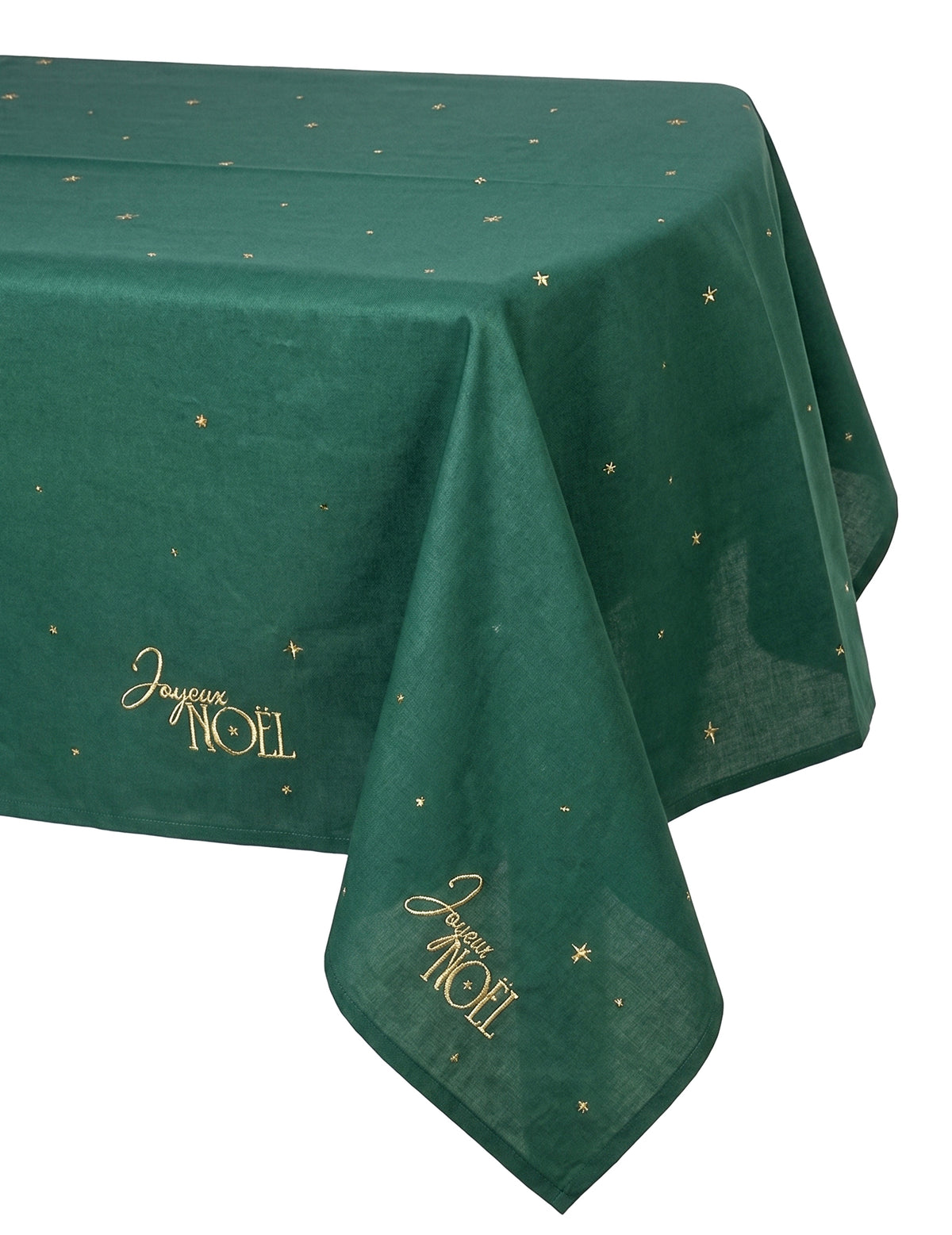 Stoffen tafelkleed Vrolijk Kerstfeest Brits groen en goud 140 x 240 cm
