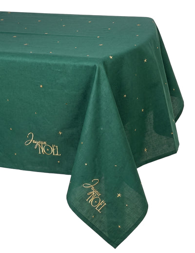 Nappe en tissu Joyeux Noël vert anglais et or 140 x 240 cm