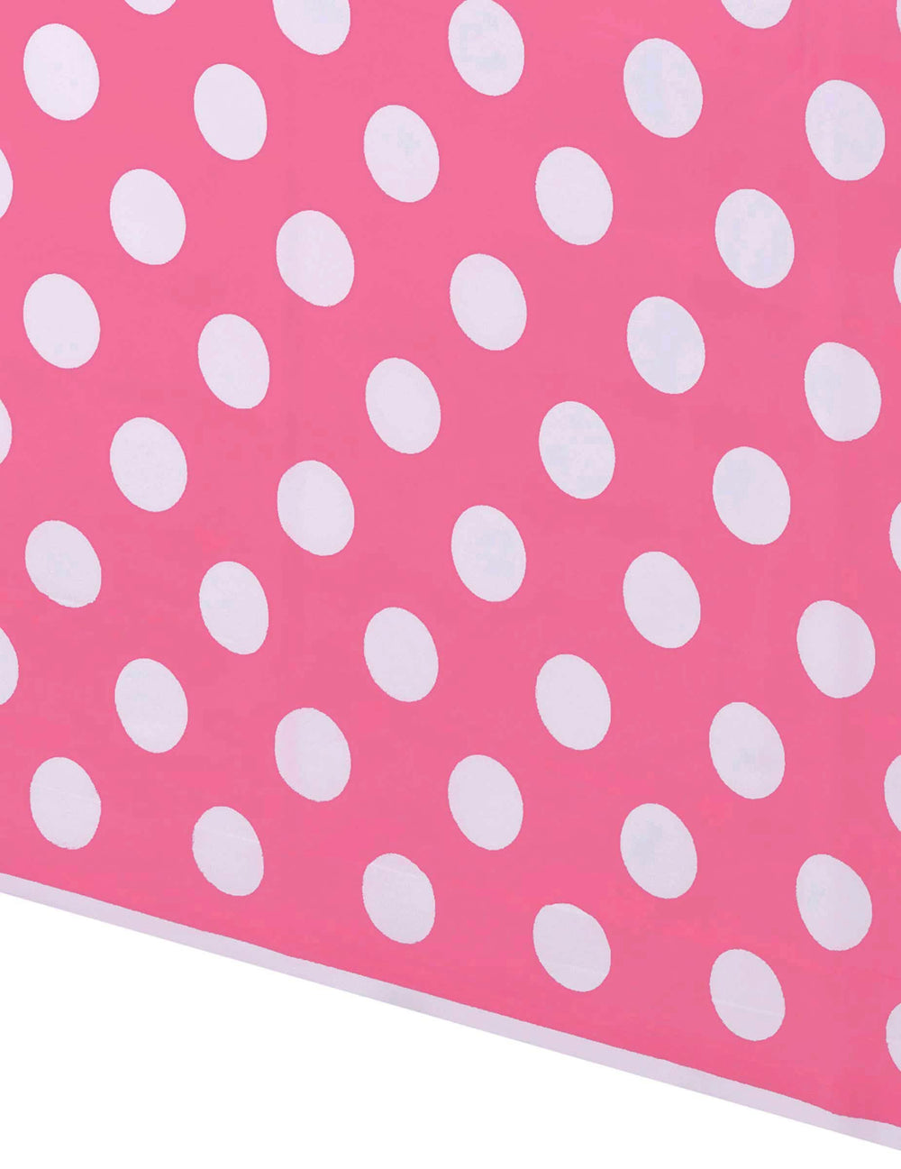 Détail du motif de la nappe plastique à pois rose et blanc