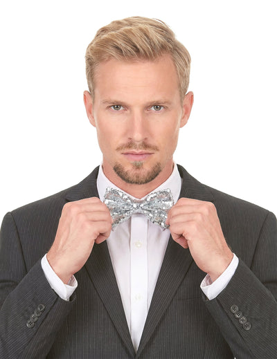Noeud papillon brillant disco argent adulte