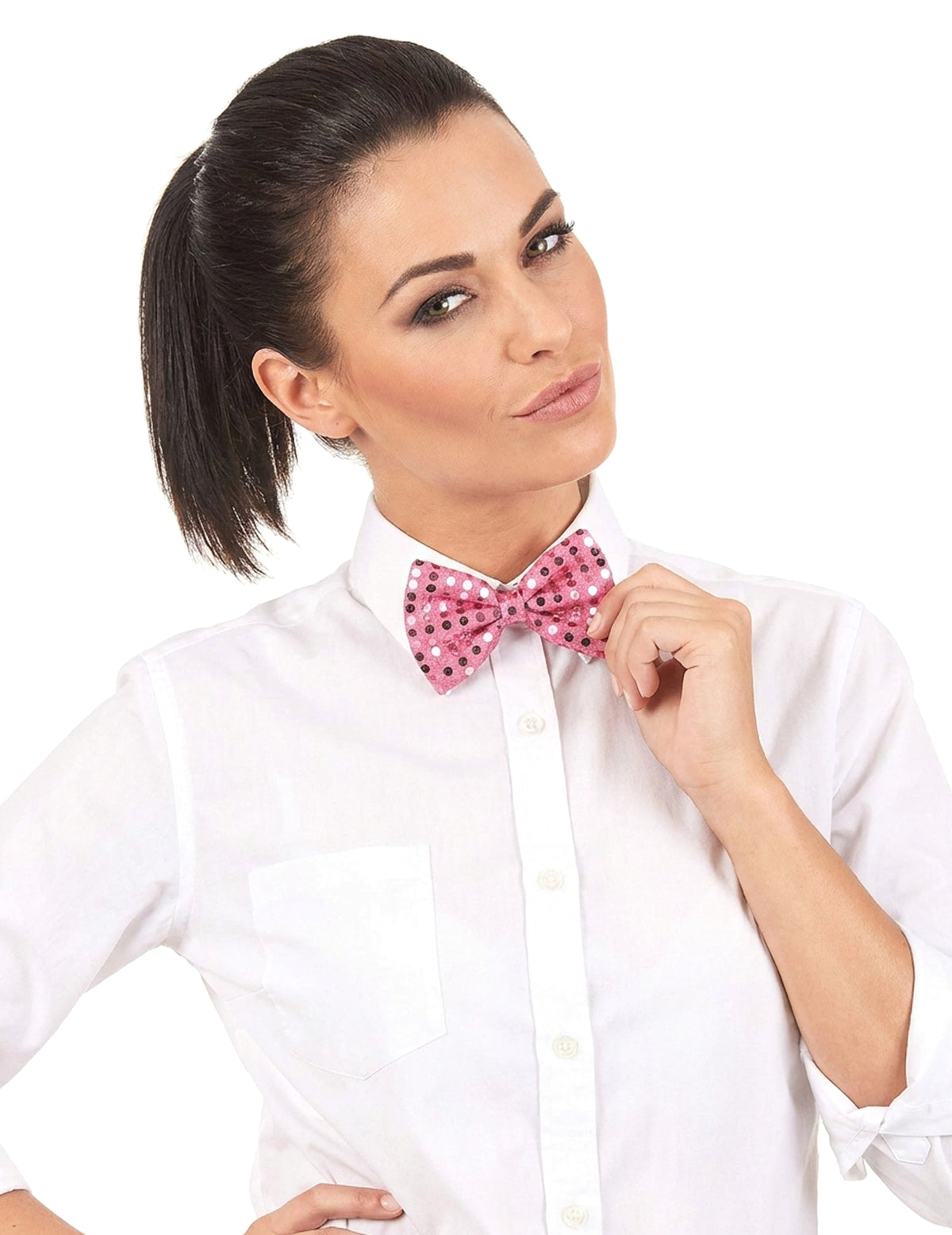 Noeud papillon rose avec sequins adulte