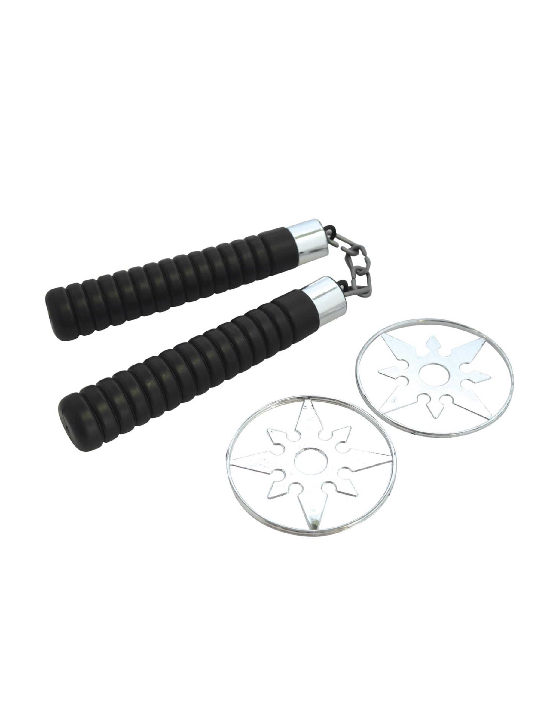 Nunchaku et shurikens en plastique pour enfant noir et argenté