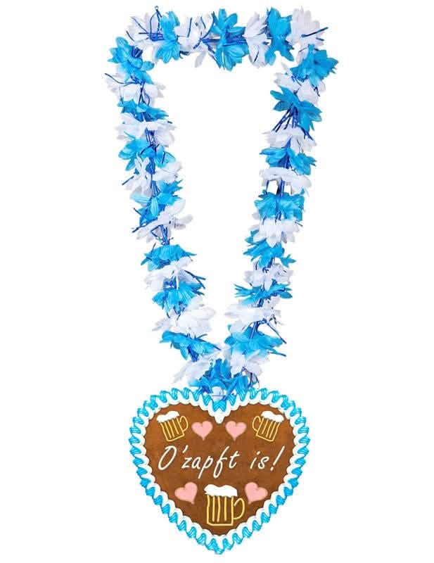 Collier hawaïen fête de la bière pour adulte bleu et blanc avec pendentif cœur
