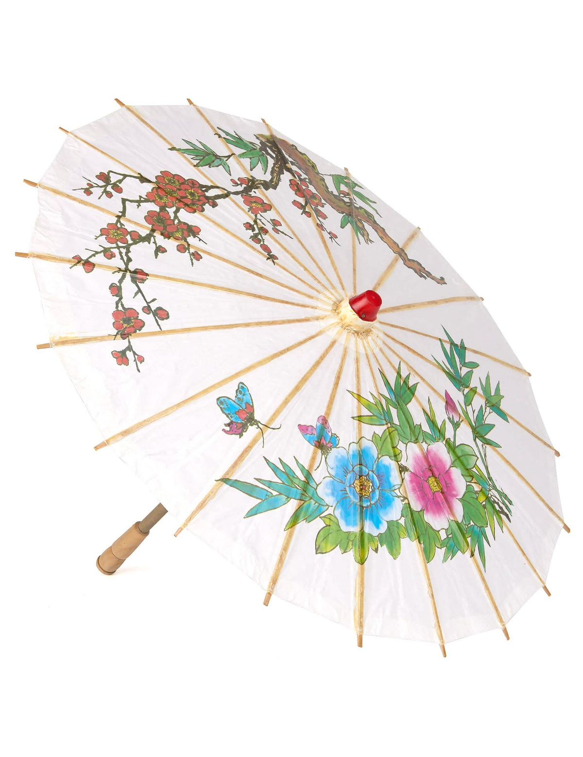 Ombrelle chinoise blanche à motifs de fleurs et papillons