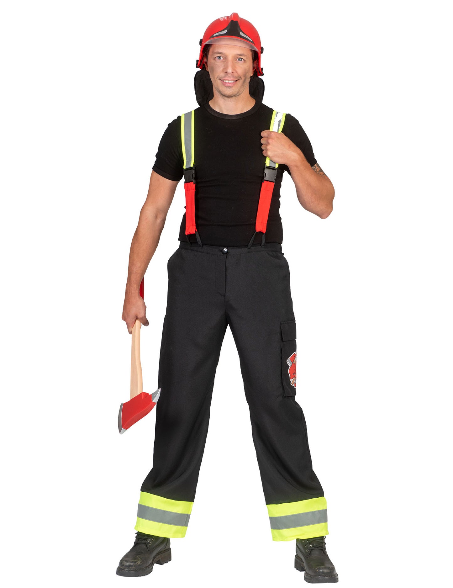 Pantalon de pompier noir avec bretelles homme