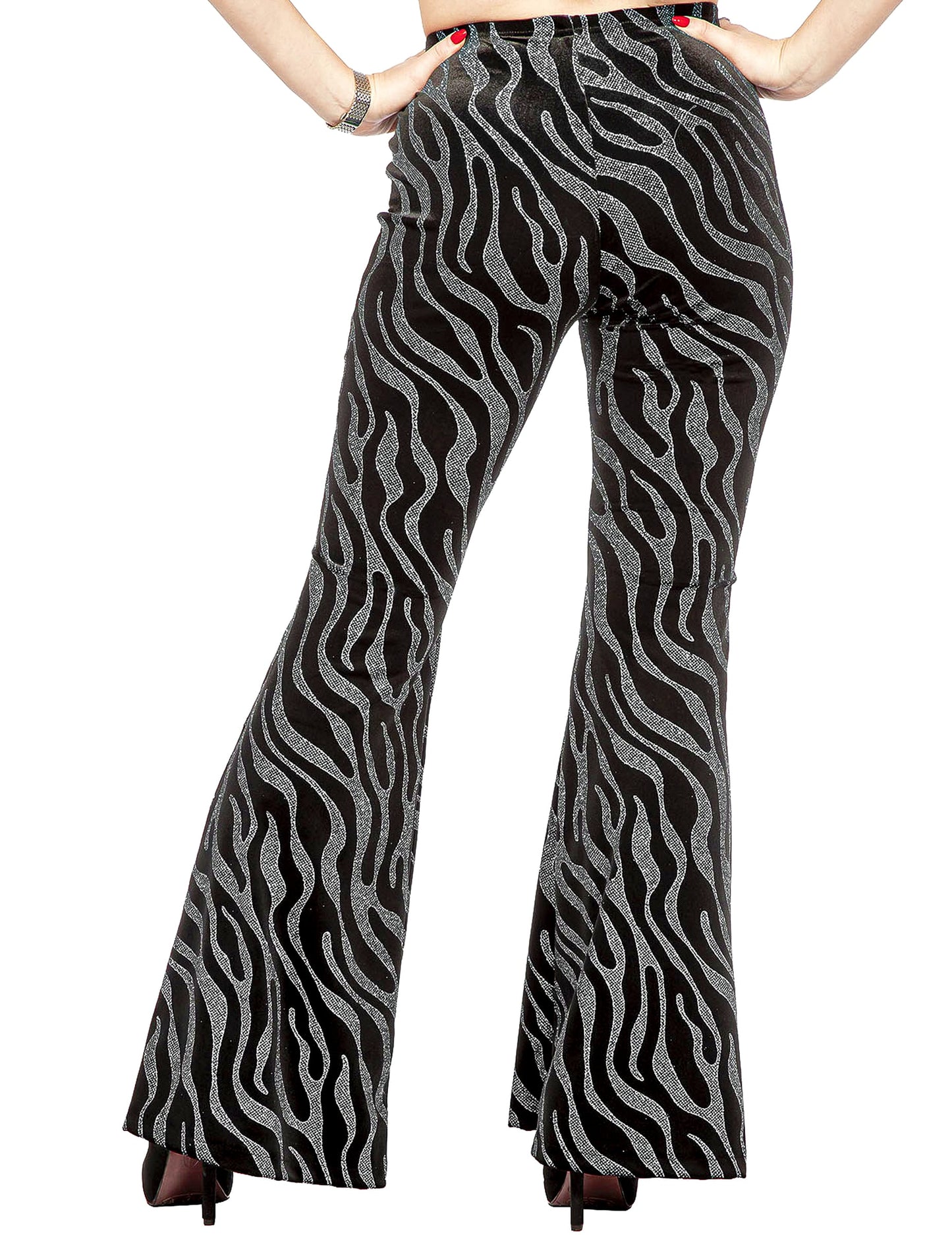 Pantalon avec vagues à paillettes argentées femme