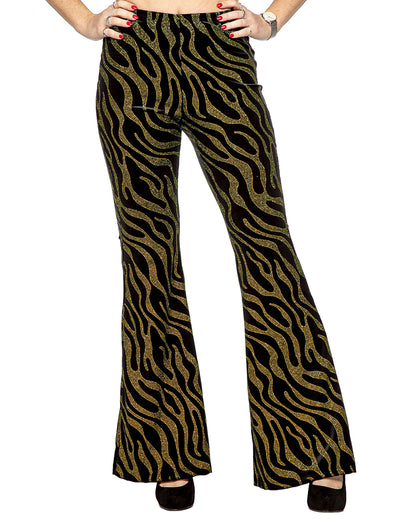 Pantalon avec vagues à paillettes dorées femme