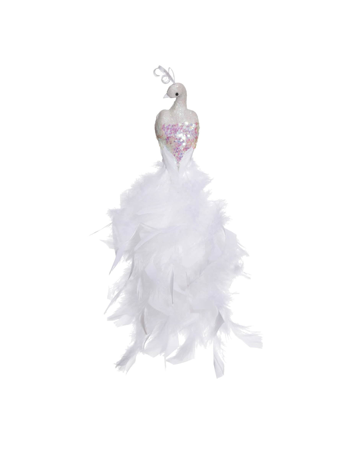 Paon sur pinces paon pour décoration blanc avec plumes et paillettes