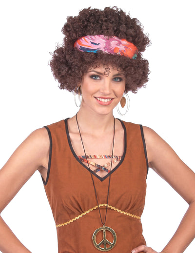 Perruque afro hippie brune adulte