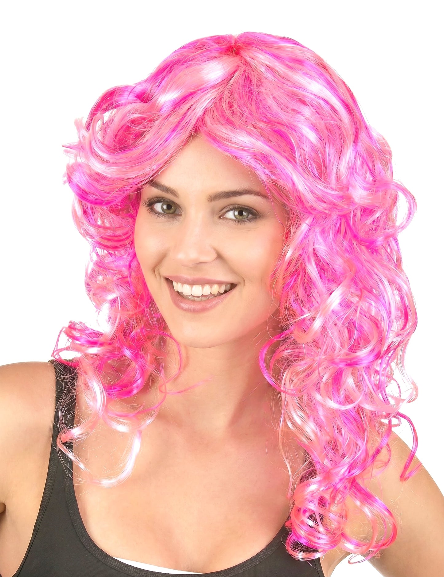 Fluo roze pruik met krullen volwassenen