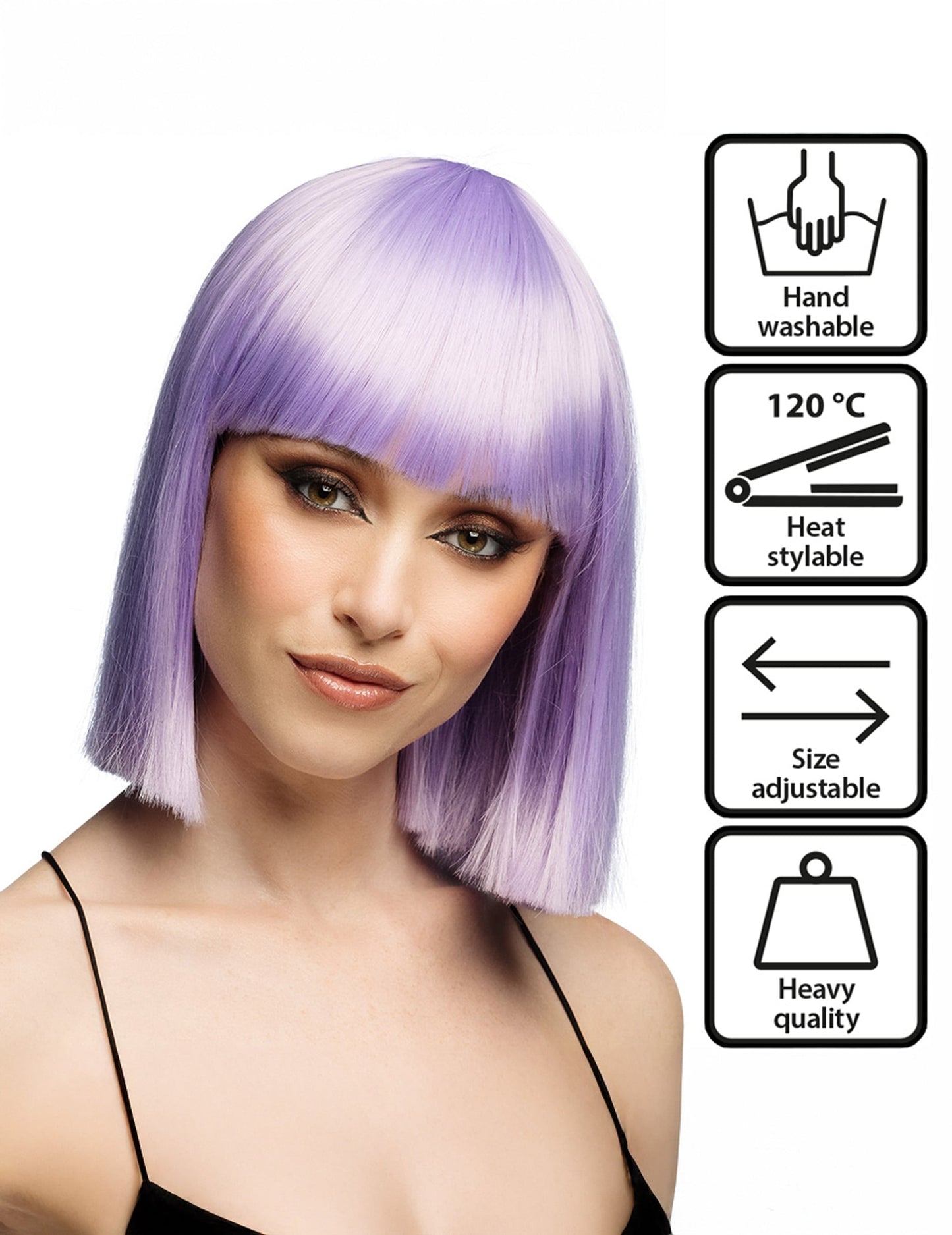 Perruque coiffable carrée lila pastel luxe adulte