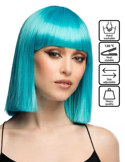 Perruque coiffable carrée bleu turquoise luxe femme
