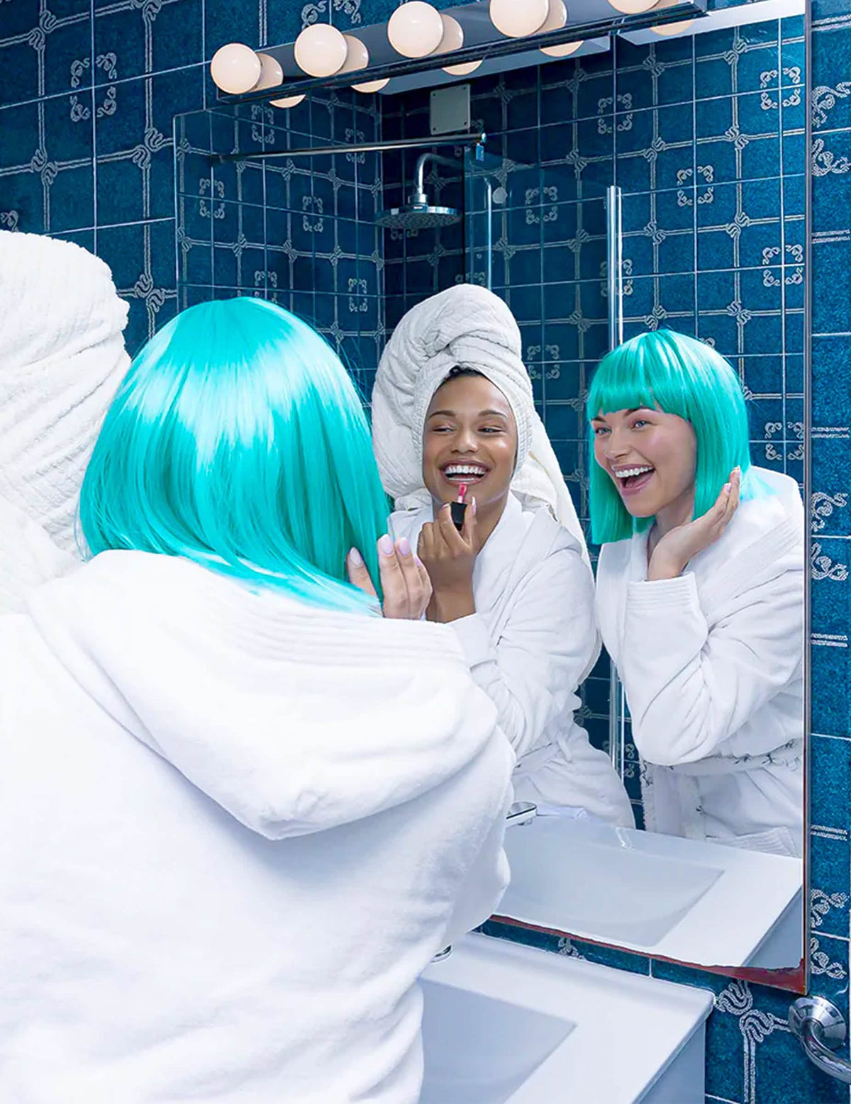 Luxe turquoise blauwe bob pruik voor dames - stylebaar