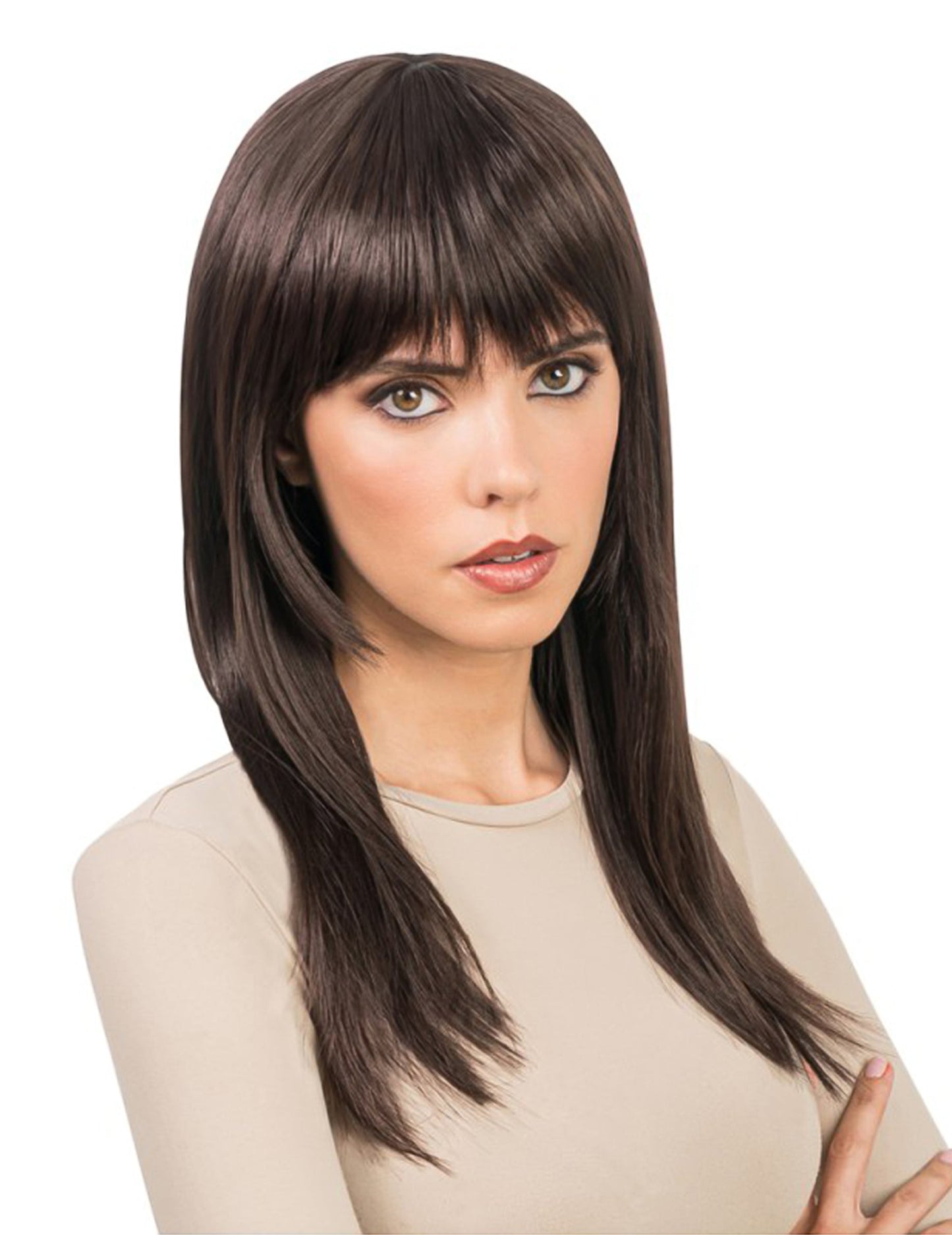 Lange bruine luxe damespruik die gestyled kan worden