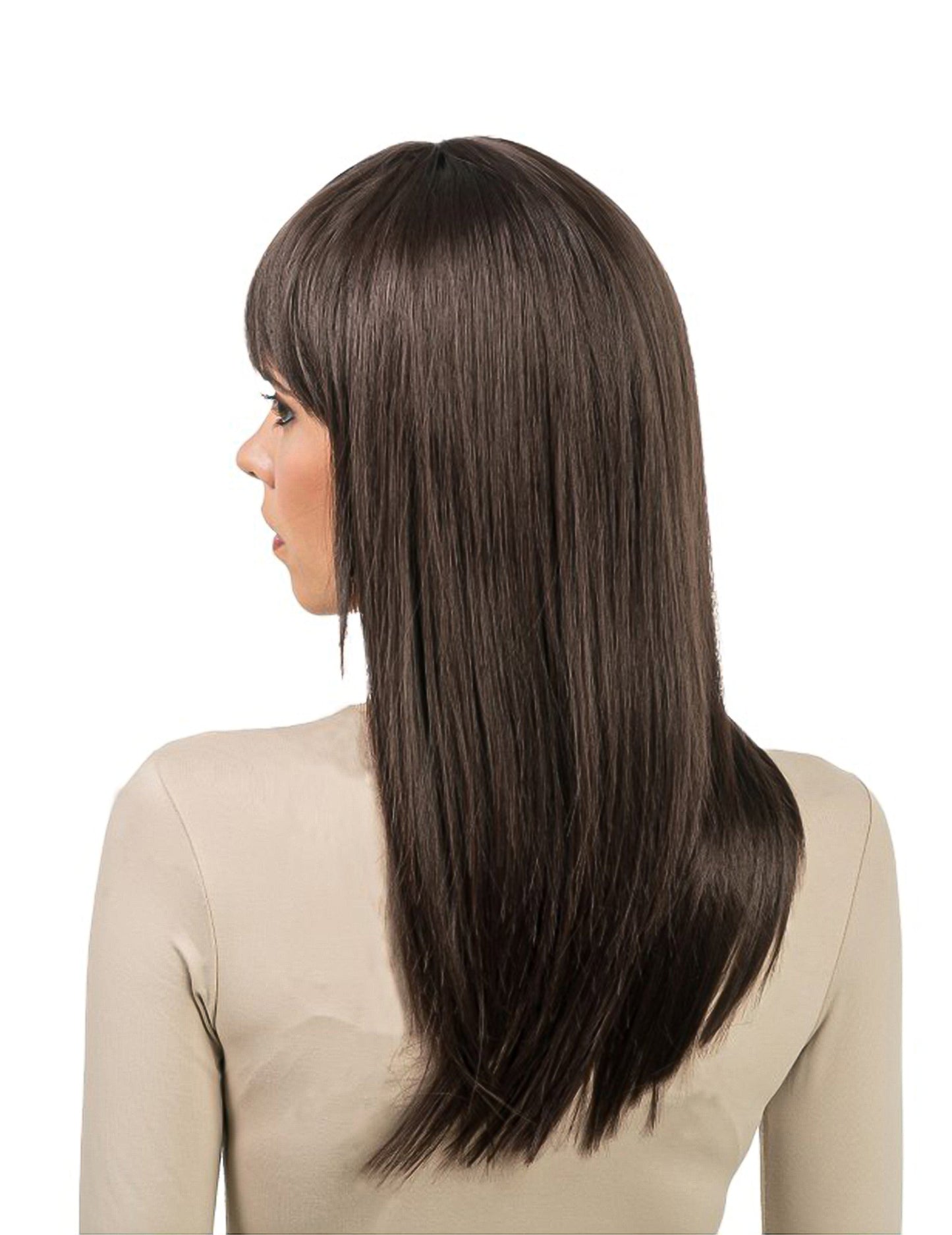 Lange bruine luxe damespruik die gestyled kan worden