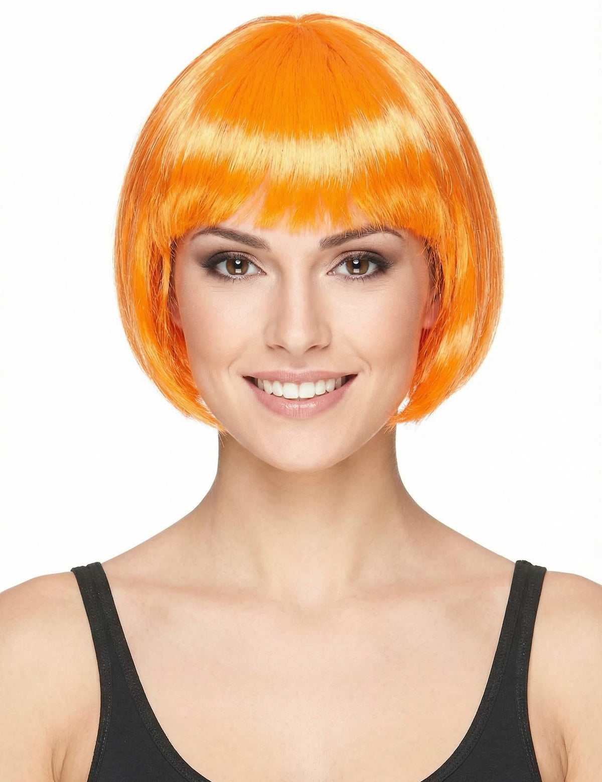 Perruque courte orange pour femme coupe au carré avec frange
