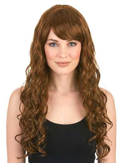 Perruque glamour longue pour femme châtain avec boucles