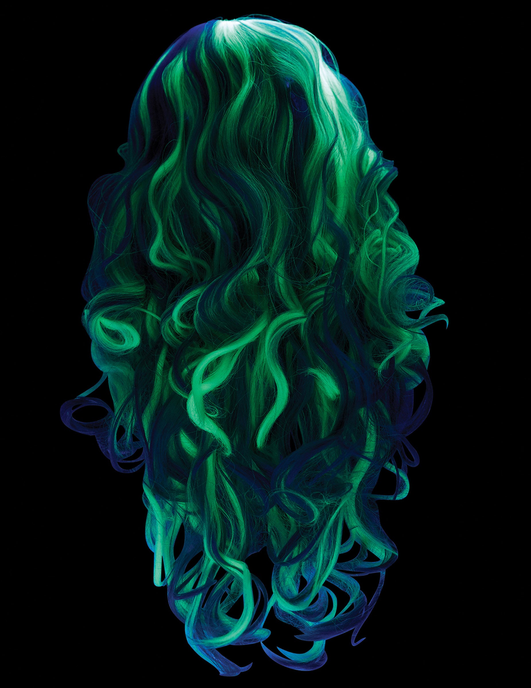Effet phosphorescent de dos de la perruque longue phosphorescente pour femme grise