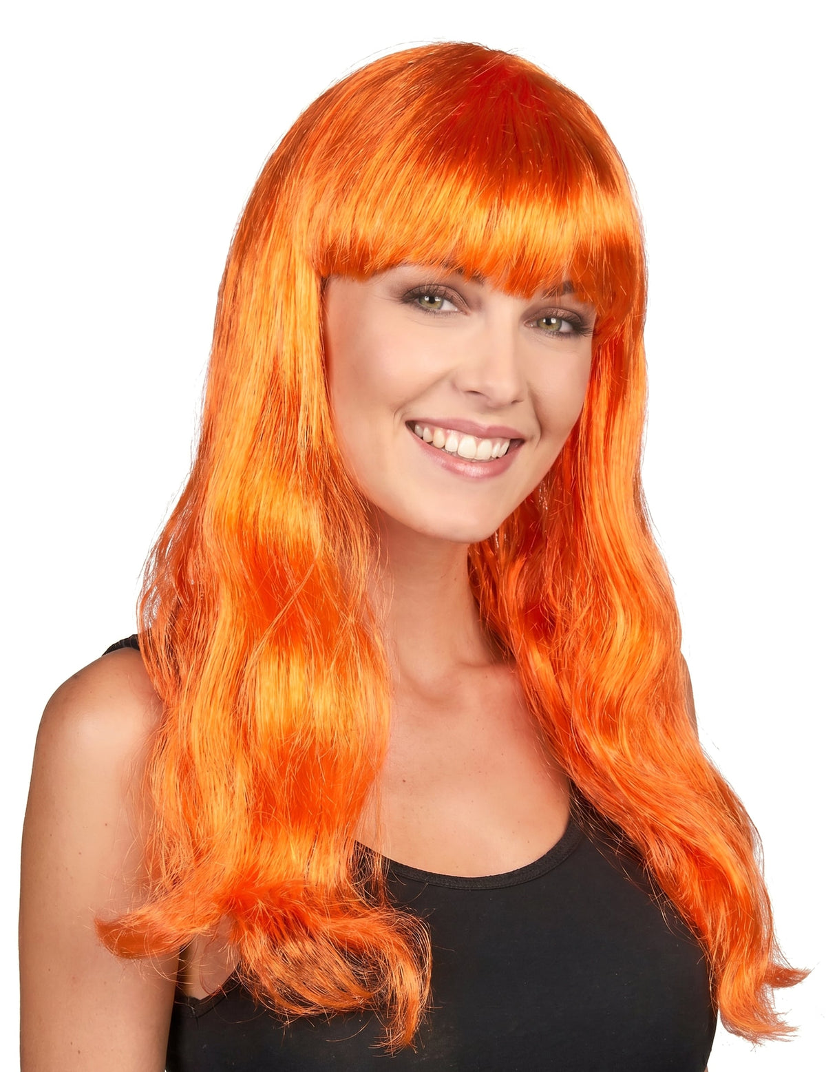 Lange oranje damespruik met lichte krullen