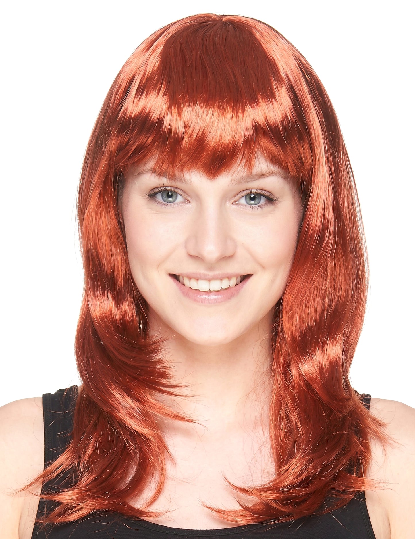 Perruque longue rousse à frange femme