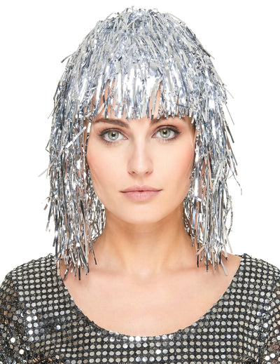 Zilverkleurige glitterpruik voor volwassenen