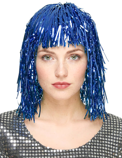 Blauwe glitterpruik voor volwassenen