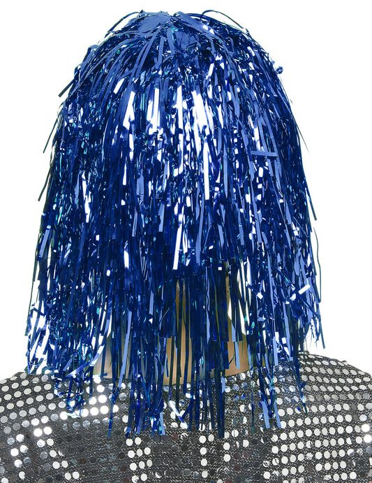 Blauwe glitterpruik voor volwassenen