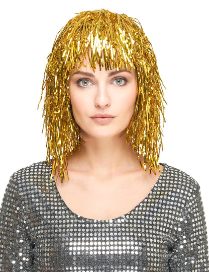 Goudkleurige glitterpruik voor volwassenen