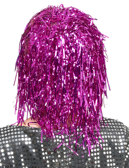 Fuchsia glitterpruik voor volwassenen