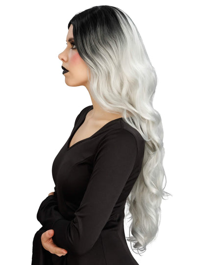 Luxe ombre pruik wit en zwart dames