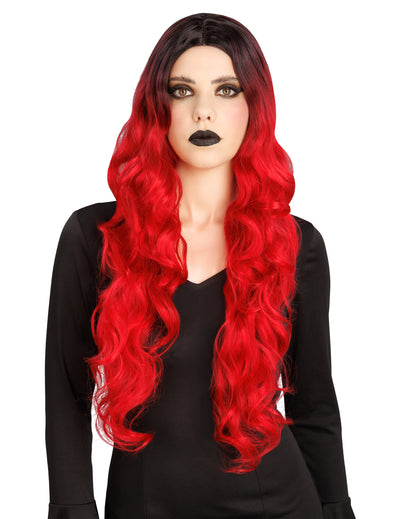 Perruque ombré rouge et noir luxe femme