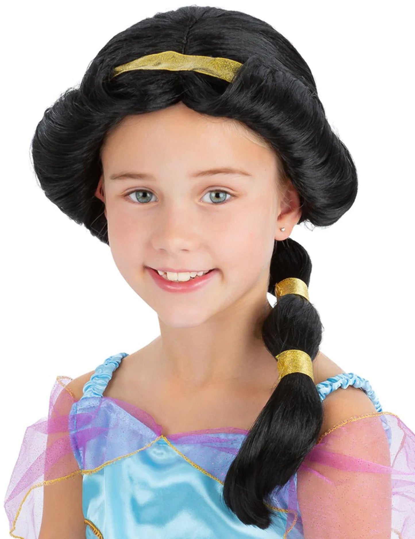 Perruque princesse orientale pour fille noire avec rubans dorés
