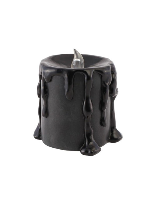Petite bougie décorative en résine noire avec LED 9,5 x 9 x 10 cm