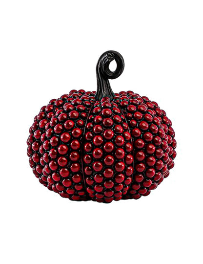 Petite citrouille décorative en résine avec perles rouge sang 19 cm