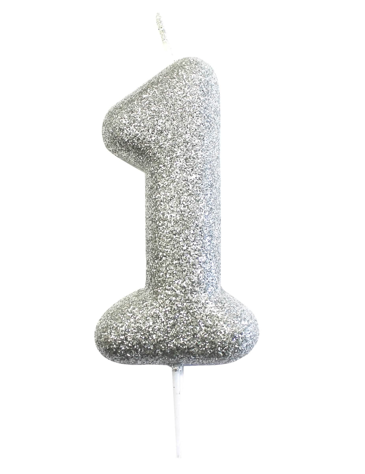 Bougie sur pique chiffre 1 pour gâteau argent pailleté