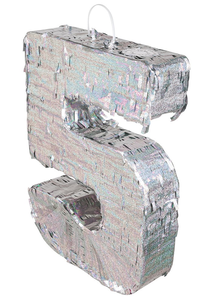 Piñata chiffre 5 pour anniversaire holographique argent