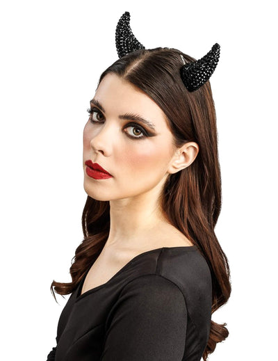 2 Pinces à cheveux cornes de diables à strass noirs