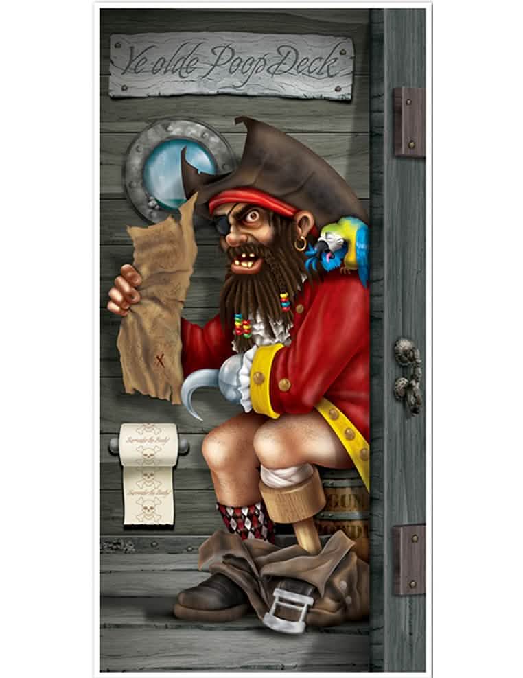 Décoration de porte pirate au toilette pour fête multicolore humoristique