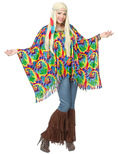 Vue de face du poncho et tour de tête hippie psychédélique