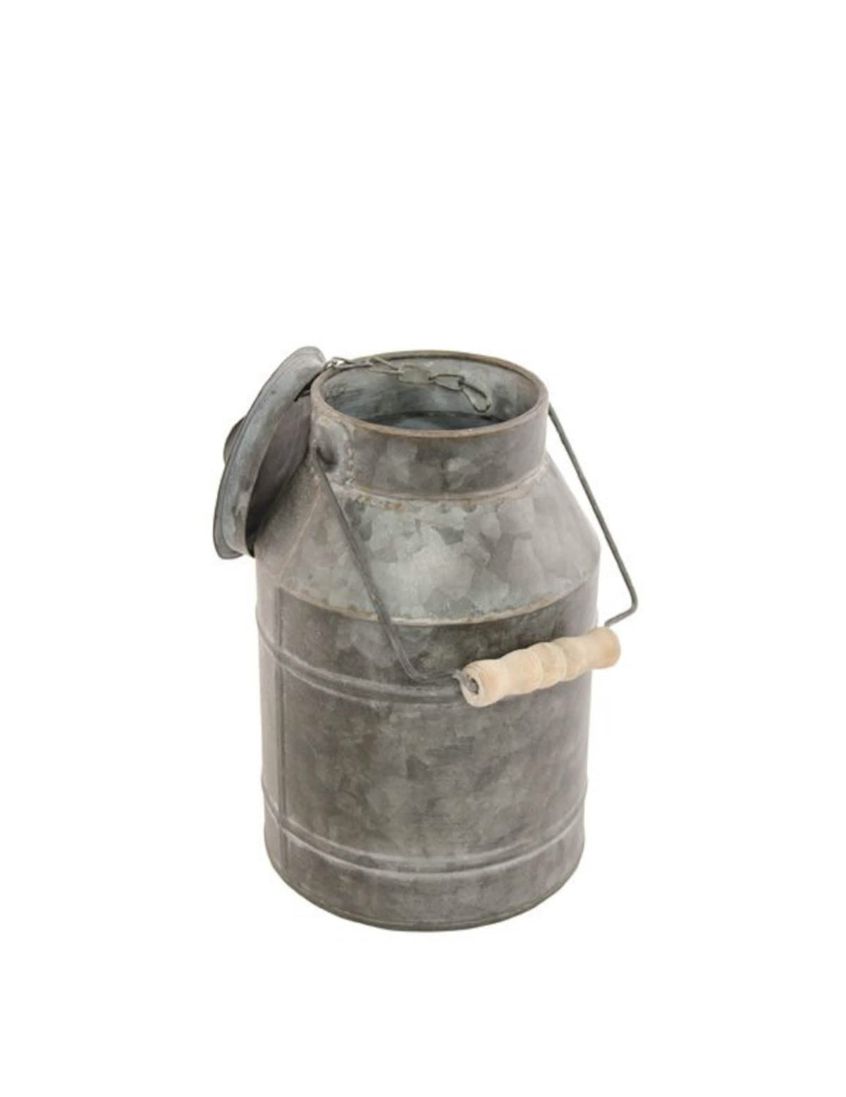 Pot à lait vintage champêtre pour décoration en zinc avec couvercle