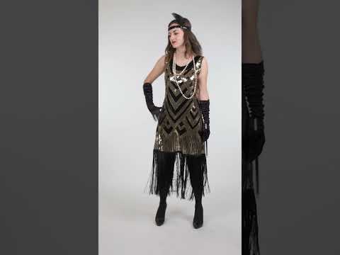 Déguisement Charleston noir et doré à sequins luxe femme