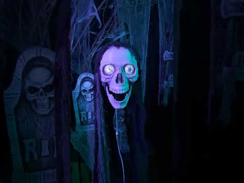 Décoration tête de mort animée lumineuse et sonore 70 cm