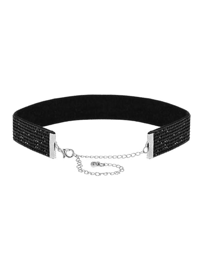 Zwarte choker met strass volwassenen