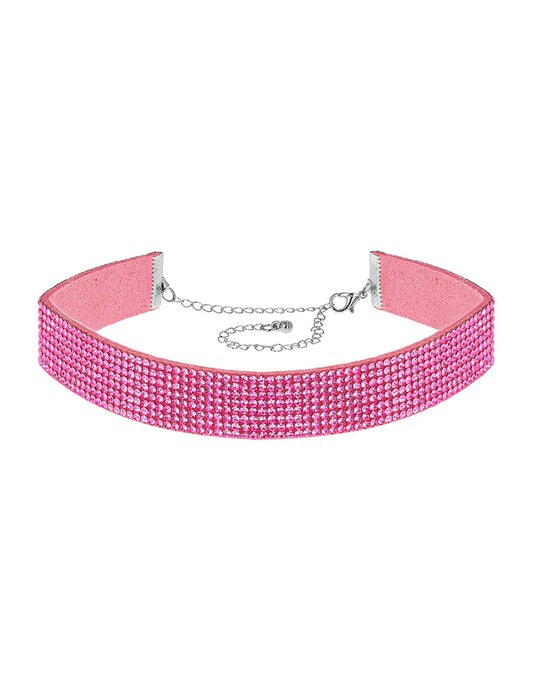 Ras de cou à strass rose adulte