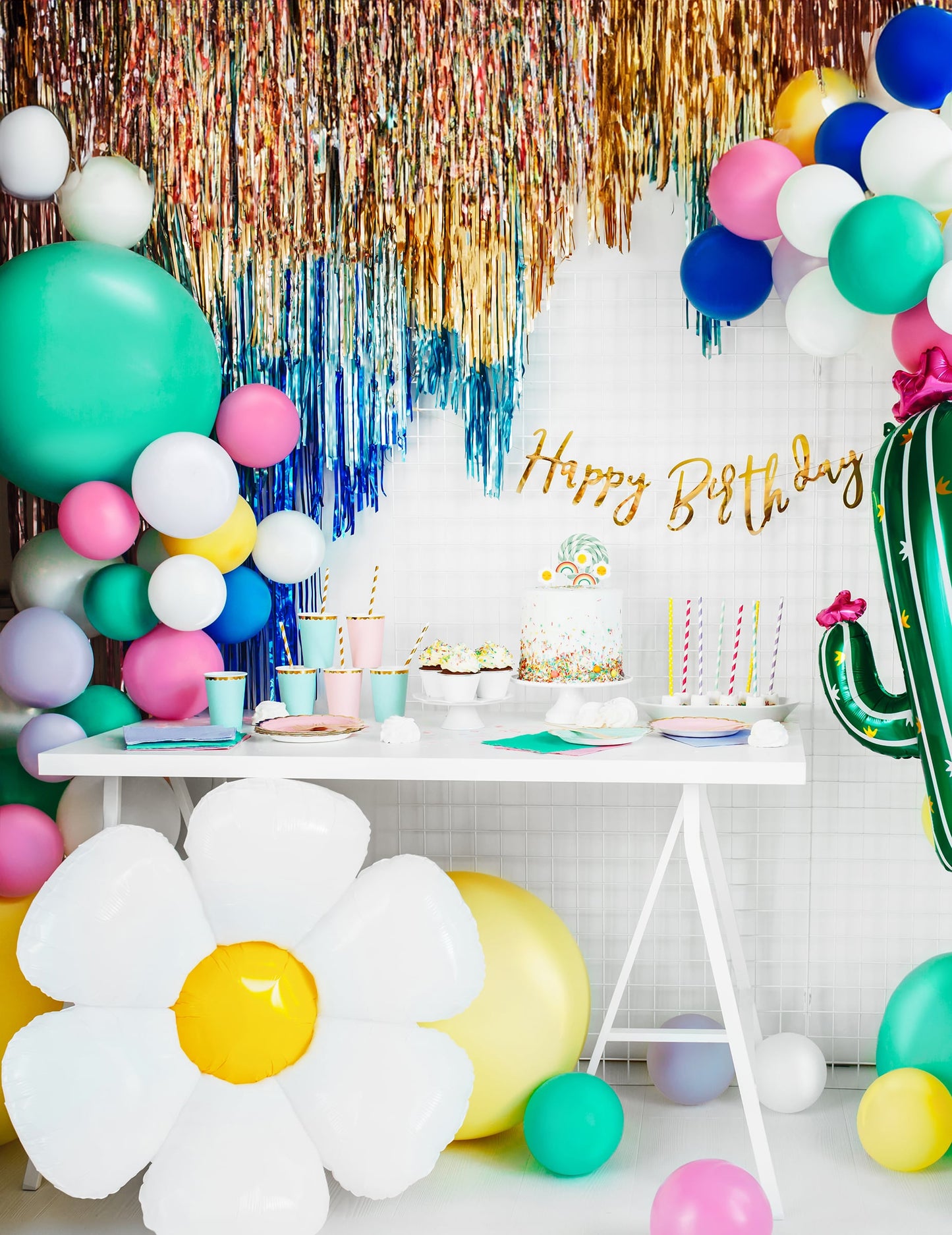 Décoration de table d'anniversaire du rideau de fils métallisé pour fête bleu nuit