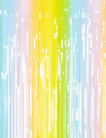 Rideau scintillant multicolore pastel pour fête à franges arc-en-ciel