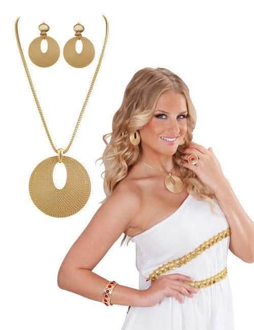 Bijoux romains pour femme dorés avec collier et boucles d'oreilles